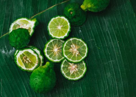 kaffir lime on banana leaf Kaffir Lime, Banana Leaf, Fruit