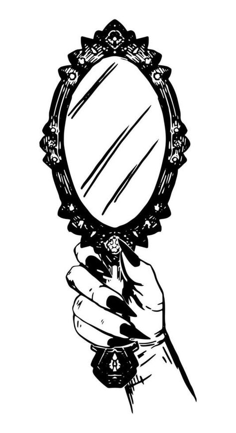 Ink sketch of witch's hand holding a mirror. Halloween vector illustration. Retro outline clipart for decor isolated on white. Holding A Mirror, Mirror Vector, Vintage Hand Mirror, Mirror Illustration, Mirror Drawings, Poetry Projects, Witch Hands, Handheld Mirror, Halloween Vector