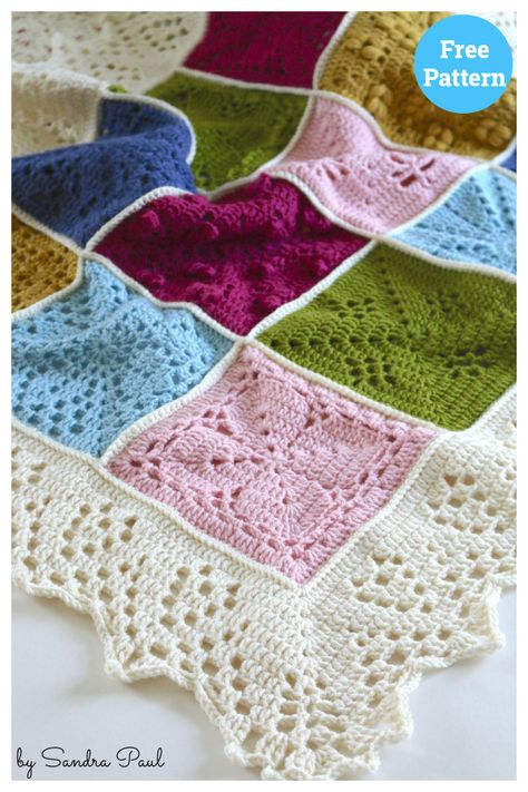 6 Block Sampler Blanket Free Crochet Patterns - Page 2 of 2 Crochet Sampler, Crochet Sampler Blanket, Crochet Pig, Crochet Patterns Free Blanket, Afghan Blanket, Granny Squares Pattern, Crochet Throw, Square Patterns, Crochet Blankets