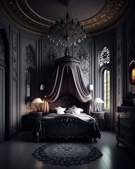 Crystal Bedroom Aesthetic, Bedroom Cave, Dark Academia Bedroom Ideas, Dark Academia Bedroom, Dark Cozy Bedroom, Academia Bedroom, Crystal Bedroom, Royal Bedroom, Bedroom Ideas Romantic