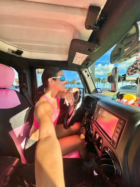 Car selfie in pink setup Jeep Selfie, Pink Setup, Car Selfies, Car Selfie, Pink Jeep, Jeep Ideas, Brand Shoot, Golf Brands, Pink Panther