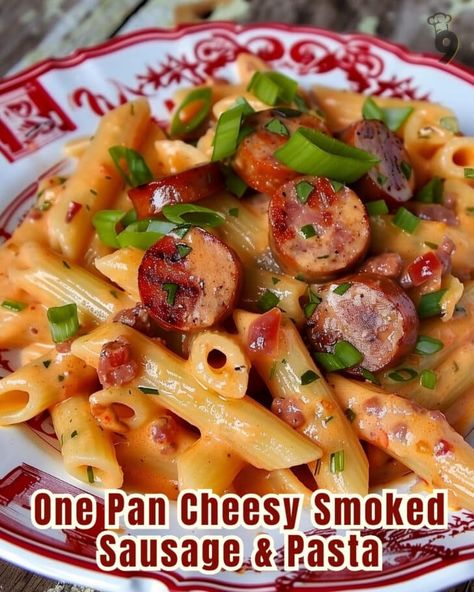 One-Pan Cheesy Smoked Sausage & Pasta 2 Smoked Sausage Pasta Bake, Smoked Sausage Blackstone Recipes, Easy Smoked Sausage Skillet, Hillshire Farm Sausage Recipes Pasta, One Pot Cheesy Sausage Pasta, What To Make With Chicken Sausage, Sausage And Macaroni Recipes, Cajun Sausage Pasta Recipes, Jalapeno Cheddar Smoked Sausage Recipes