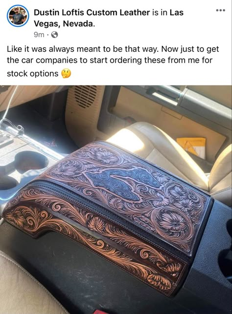 Interior Truck Decor, Truck Interior Ideas Diy, Western Truck Seat Covers, Tooled Leather Truck Interior, Western Car Interior, Western Truck Interior, Western Truck Accessories, Truck Decorations Interior, Diy Truck Interior