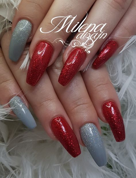 Red grey nails Red Gray Nails Design, Scarlet And Grey Nails, Red And Grey Nails Design, Red And Grey Nails Ideas, Grey Red Nails, Scarlet And Gray Nails, Red Grey Nails, Gray And Red Nails, Grey And Red Nails