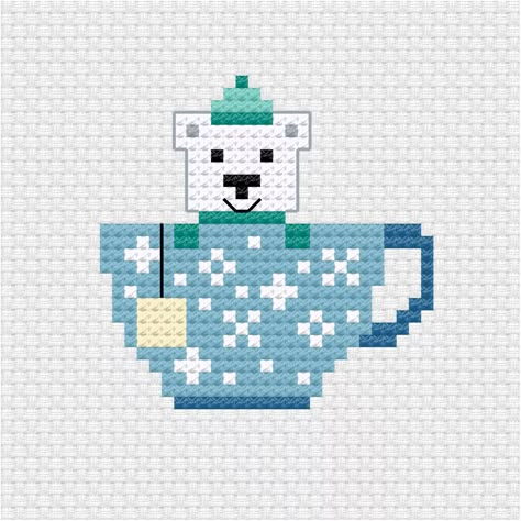 Cross Stitch Ornaments Patterns Free, Cross Stitch Winter Patterns, Cross Stitch Christmas Patterns, Christmas Mugs Cross Stitch Patterns, Hat Shawl, Polar Bear Cross Stitch Pattern, Polar Bear Cross Stitch, Cross Stitch Tea Cup, Teacup Cross Stitch