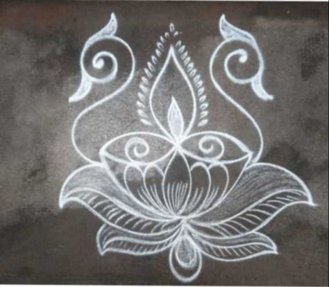 Mandne Diwali, Simple White Rangoli Designs, Deepa Rangoli Designs, Deepam Rangoli, Simple Muggulu, Very Easy Rangoli Designs, Alpona Design, Rangoli Simple, Easy Rangoli Designs Diwali