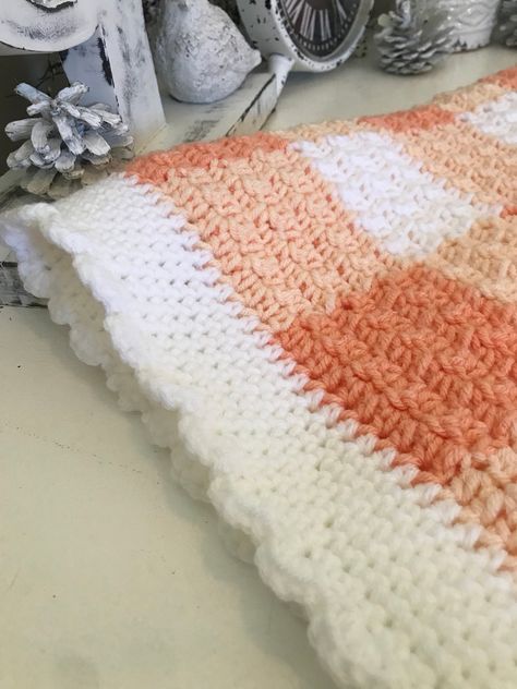 Excited to share this item from my #etsy shop: Gingham Baby Blanket , Peach and White, Crochet, Gift for Baby Girl, Peach Crib Blanket, Baby Shower Gift Idea , Group Baby Shower Gift, Coral Crochet Blanket, Peach Nursery Ideas, Peach Nursery, Gift For Baby Girl, Crochet Dreams, White Crib, Baby Shower Gift Idea, Baby Nursery Bedding