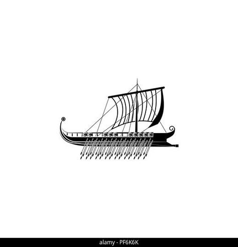 Trireme icon. Galley icon black on white background Stock Vector Trireme Tattoo, Greek Trireme, Greek Mythology Tattoos, Mythology Tattoos, Aesthetic Tattoo, Simplistic Tattoos, S Tattoo, Rowing, Greek Mythology