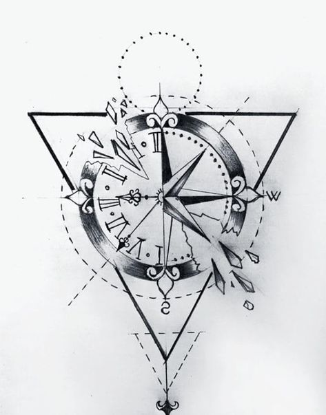 Free tattoo design Clock Face Tattoo, Tato Jam, Compass Drawing, Atlas Tattoo, Band Tattoos, Compass Tattoo Design, Clock Tattoo Design, Nautical Tattoo, Geometric Tattoo Design