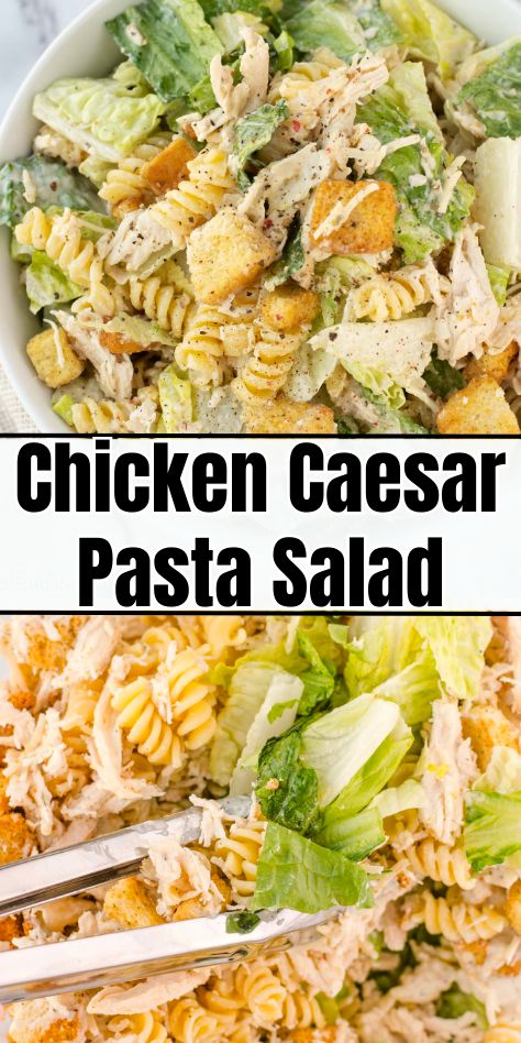 Summer Bbq Side Dishes, Creamy Caesar Dressing, Chicken Caesar Pasta, Chicken Pasta Salad Recipes, Caesar Pasta Salad, Caesar Pasta, Chicken Caesar Pasta Salad, Chicken Caesar, Cold Pasta Salad