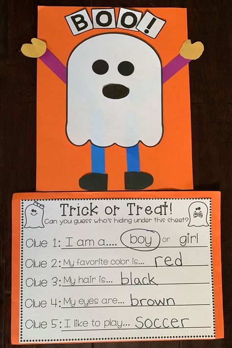 Oct 8, 2019 - Halloween is here! My TK students loved making this trick-or-treating ghost craftivity! Perfect for a writing activity or even just a fall/halloween craft for Pre-K, Preschool, Transitional Kindergarten, or kindergarten! Halloween Door Decoration Ideas, Ghost Craft, October Classroom, Halloween Lesson, Ghost Crafts, October Activities, Halloween Kindergarten, Halloween Writing, Transitional Kindergarten