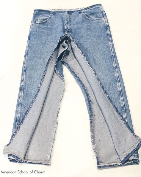 Jeans Into Skirt, Diy Halter Top, Big Jeans, Tie Dye Bandanas, Vintage Denim Skirt, Youngest Daughter, American School, Diy Skirt, Thrift Flip