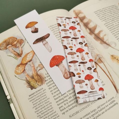 Fungi Pattern, Illustrated Mushrooms, Cottagecore Bookmark, Illustrated Bookmarks, Hummingbird Gifts, Bookmark Printing, Illustrated Gift, Creative Bookmarks, Handmade Stuff