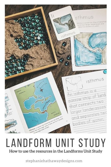 A few pointers how to use the Landforms Unit Study. These printables are great for homeschool or classroom. Geography Unit Study, Landforms Project For Kids, 1st Grade Unit Studies, Desert Unit Study, 2nd Grade Unit Studies, Free Unit Studies Homeschool, Landforms Model Projects, Homeschool Unit Study Ideas, Geology Activities