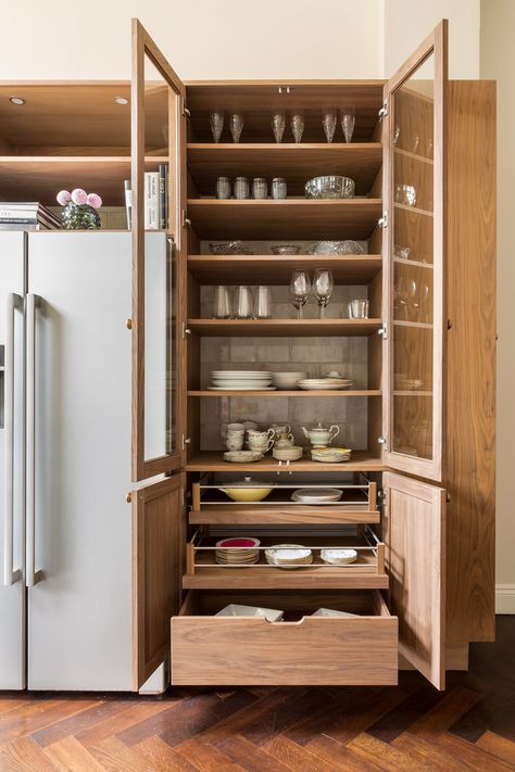 Chefs Kitchen Design, Crockery Storage, Kitchen Larder, Clapham Common, Cooker Hood, Kitchen Pantry Design, Period Property, Kitchen Interior Design Decor, Diy Kitchen Storage