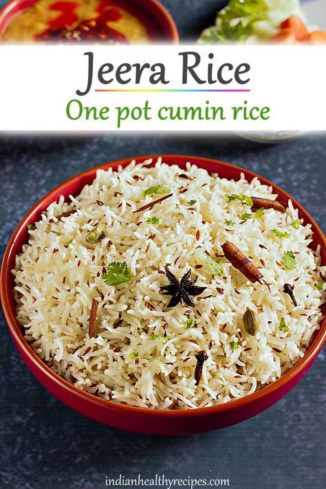 jeera rice or cumin rice is a quick flavored rice dish cooked with spices. Recipe includes instructions to make in a pot, regular cooker or instant pot. #jeerarice #jeeraricerecipe #cuminrice Jeera Rice Recipe, Cumin Rice, Butter Masala, Indian Rice Recipes, Jeera Rice, Arroz Frito, Tandoori Masala, Pulao Recipe, Cooking Recipes Healthy