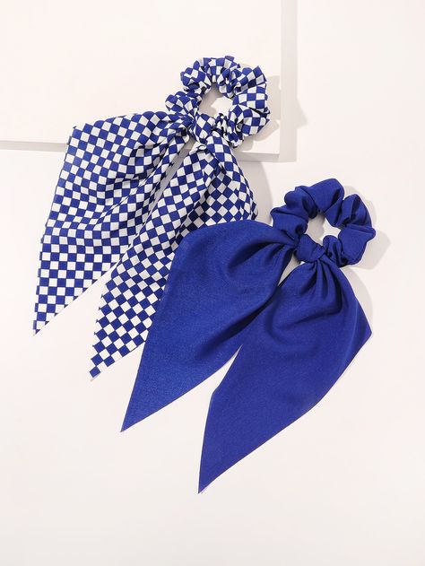 Cute Blue Summer Hair Accessories, Cute Blue Hair Accessories For Gifts, Gingham Scarf, Blue Hair Tie, Scarf Hair Tie, Adjustable Blue Bow Hair Accessories, Blue Scrunchie, Scarf Hair, Tie Women