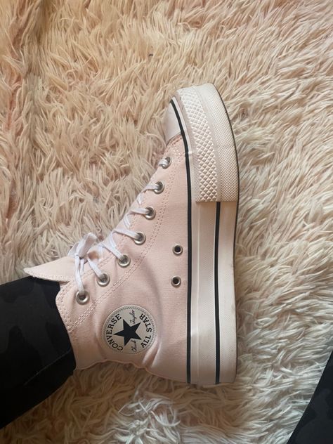 Pink platform converse shoe Pink Platform Converse, Pink Converse Platform Sneakers With Round Toe, Pink Hightop Converse, Pink Converse Aesthetic, Pink High Top Converse Platform, Light Pink High Top Platform Converse, Pink High-top Converse Sneakers, High Top Platform Converse, Converse Aesthetic