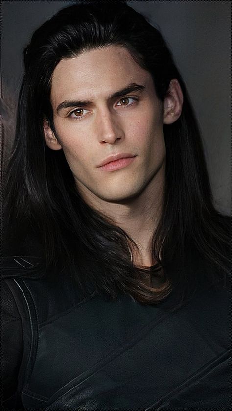 Men With Long Dark Hair, Long Dark Hair Men, Dark Triad Men, Long Black Hair Male, Male Vampire Character Design, Black Haired Man, Vampire Male, Jawline Goals, Vampire Hair