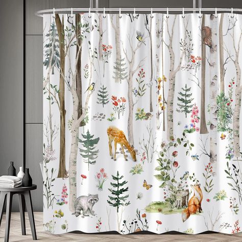 PRICES MAY VARY. 【Size】: 180x180cm/70x70in(WxH), fit any type of shower and bathtub 【Material】: Our Shower curtain is made of polyester fabric, light weight and easy to take care of. The hooks are plastic, easy to install, slide and remove 【Features】: It adopts 3D digital printing, high definition, machine washable, hand washable, and do not fade 【Multipurpose】: Excellent for shower and bathtub for your home, camping bus, motel, hotel, dormitory and more. It is a good gift idea to your family or Green Leaf Watercolor, Plants Cute, Animal Shower Curtain, Cabin Rustic, Leaf Watercolor, Watercolor Nature, Bathtub Decor, Butterfly Plants, Forest Animal