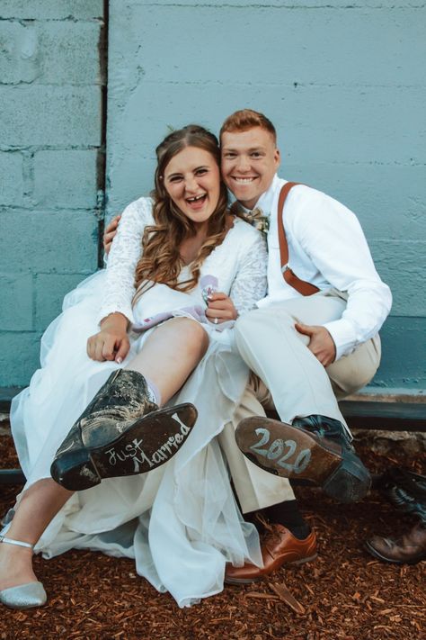 Just married cowboy boots country wedding cute inspiration write on the soles of wedding shoes cute wedding boots just married wedding shoes cowboy boot wedding wedding inspo wedding pictures wedding photos wedding ideas unique wedding ideas cowgirl boots country wedding ideas at home wedding ideas Groom Cowboy Boots Wedding, Groom Jean Boots Wedding, Wedding Cowboy Boots For Bride, Custom Wedding Cowboy Boots, Wedding Photo Ideas Cowboy Hat, Wedding Photo Ideas Bride And Groom Cute Pictures Cowboy Boots, Green Tux, Westeen Boots And Wwdding Gowns, Rustic Boots