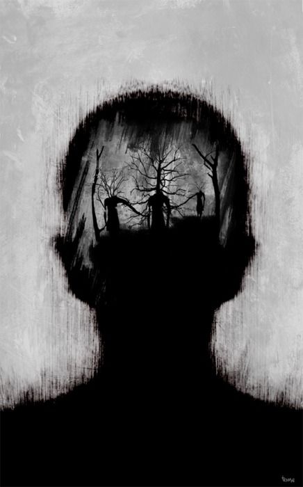 by Tomasz Trafiał. Portraits 0. 2013. Ik heb gekozen voor deze portrait door het beeld in de hoofd, het straalt duisterheid uit. Deep Books, The Darkest Minds, Dark Places, Horror Art, Dark Art, Human Silhouette, Surrealism, Antonio Mora Artwork, Cool Art