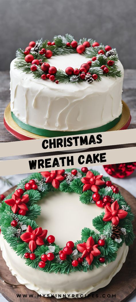 Wreath Cakes Christmas, Christmas Wreath Cake Ideas, Christmas Decorated Cakes Ideas, Christmas Wreath Bundt Cake, Wreath Christmas Cake, Wreath Cake Christmas, Christmas Cake Ideas Decoration Simple, Christmas Cake Decoration Ideas, Dessert Wreath