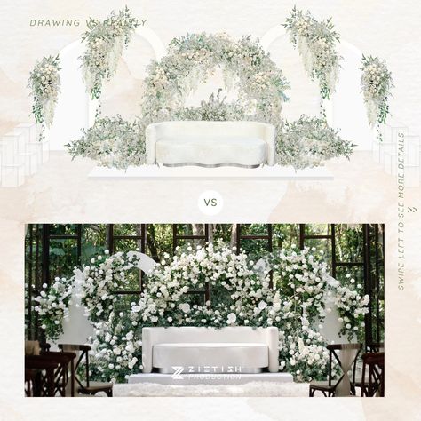 Simple yet stunning! Our newlyweds have requested a green base with white flowers for their wedding dais setup, capturing timeless elegance. Our dedicated decorators at Rumah Dusun are here to make their wedding dream come true with a beautiful 3D design proposal. From the wedding of Danial x Balqis Photo by : @zietishproduction Decor by : @riasan.my Let us turn your dreams into reality. . For rates & packages kindly fill in the form on our website . www.rumahdusun.com.my or kindly clic... Pelamin All White, Malay Wedding Pelamin Simple, Dekorasi Wedding Simple, Simple Backdrop Wedding, Wedding Backdrop Flowers, Wedding Dais, Pelamin Nikah, Timeless Wedding Decor, Malaysian Wedding