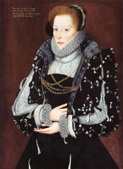 circa 1570 and circa 1575  Artist: George Gower (1540–1596)  Description: English: Portrait of a Lady, thought to be Isabel Biddulph, née Gifford. 16th Century Portraits, Elizabethan Costume, Elizabethan Fashion, 16th Century Fashion, Elizabethan Era, Woman In Black, Century Clothing, Historical Costume, Womens Designer Fashion