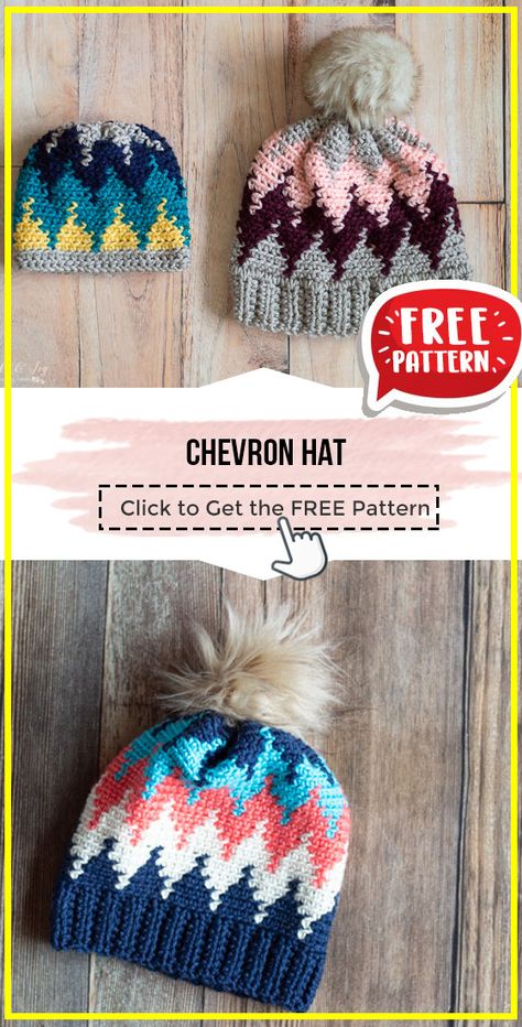 Crochet Chevron Hat, Crochet Chevron Pattern, Free Crochet Hat Pattern, Crochet Headwear, Crochet Beanie Pattern Free, Pretty Gifts, Crochet Chevron, Beanie Knitting Patterns Free, Beanie Hat Pattern