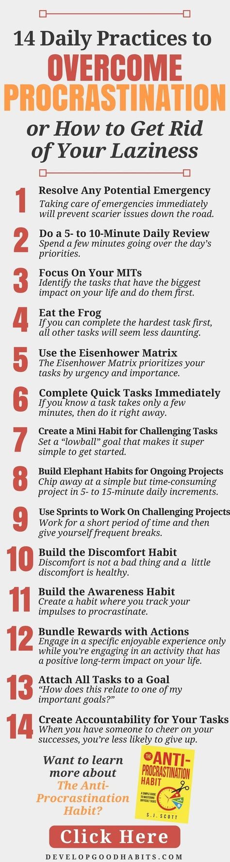 Daily Infographic, Overcome Procrastination, Stop Being Lazy, Now Quotes, Stop Procrastinating, Being Lazy, How To Stop Procrastinating, Daily Practices, Good Habits