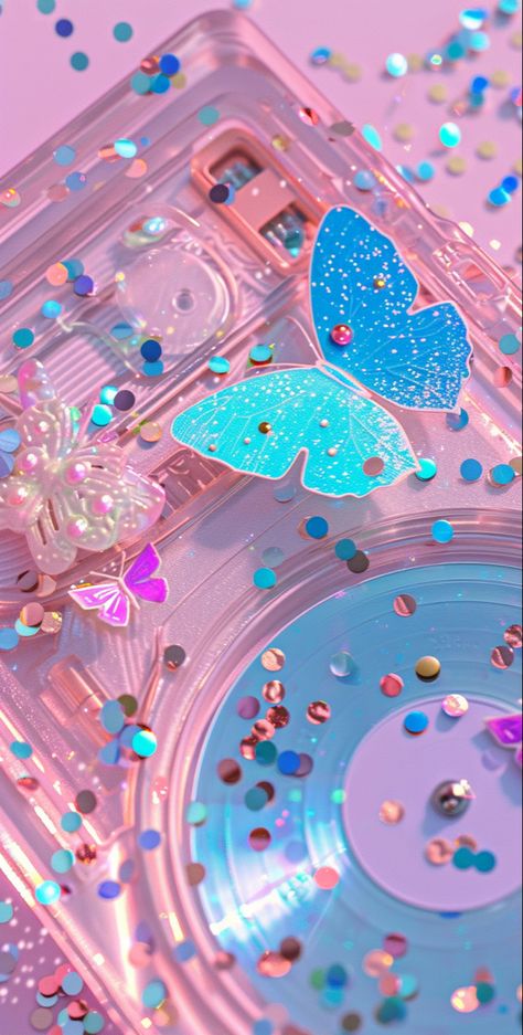 Dive into a bubblegum pink and baby blue Y2K dreamland with this iPhone wallpaper, perfect for nostalgia lovers. Featuring glittery butterflies, a retro CD player, holographic stickers, and a charming pixelated heart icon, this design embodies the quintessential Y2K aesthetic. Brighten your screen with a blast from the past, bringing playful vibes and a pop of color to your day. #Y2KAesthetic #GlitteryButterflies #RetroWallpaper #iPhoneWallpaper Backgrounds Y2k, Wallpapers Y2k, Iph Wallpaper, Holographic Wallpapers, Y2k Wallpaper Iphone, Cute Iphone Wallpaper Tumblr, Iphone Pink, Baby Blue Wallpaper, Aura Wallpaper