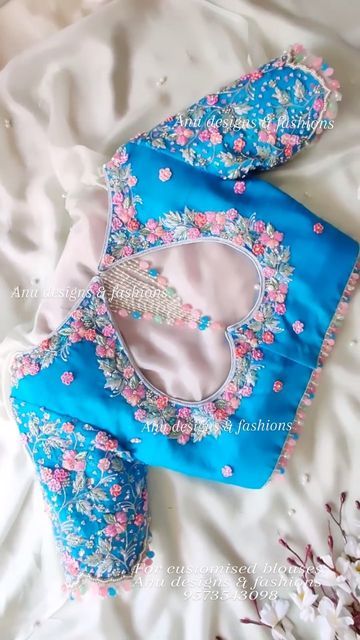 Anu Designs & Fashions on Instagram: "🦋 Lehenga Blouse 🦋 Blouse cost is Rs:32,000/-includes embroidery and stitching. Fabric and shipping charges applicable. We are only into customisation and no ready mades. 📱+91 9573543098 WhatsApp now to order yours. (Blouse can be customized in any color of your choice as per your saree requirement.) (Ex: Neckline, Fabric, Placement of Embroidery and Tassels) FABRIC IS PROVIDED BY CLIENT Embroidery blouses ❤️ #handembroidered #embroidery #blousedesi Anu Designs And Fashions Maggam Work, Tops Back Design, Ready Made Blouse Design, Fancy Blouse Designs Fancy Blouse Designs Patterns, Embroidery Designs In Blouse, Back Hole Blouse Designs, Good Blouse Designs, Sky Blue Blouse Designs, Blue Colour Blouse Designs