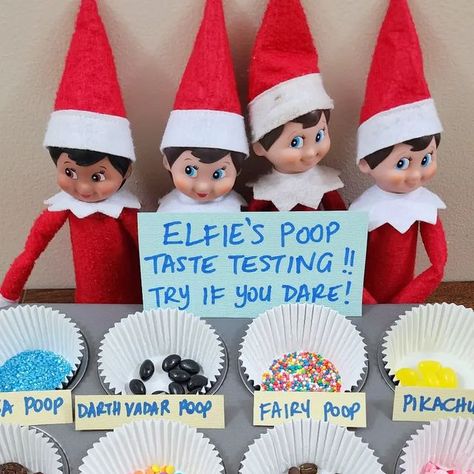 Sophia B on Instagram: "Day #11 • Elfie's Poop Taste Testing - Try if you dare!! #elfontheshelf #elfontheshelftwinsandablog" Elf On The Shelf Poop Museum Ideas, Museum Of Poop Elf, Poop Elf On The Shelf, Jingle Bells Your Poop Smells Elf, Elf On The Shelf Poop Tasting, Elf Sprinkles, Elf On The Shelf Reindeer Poop, Elf Reindeer Poop, Elf On The Shelf Poop Museum