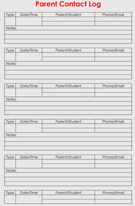 Printable Parent Contact Log Sheet Templates (Excel, Word) Parent Contact Log For Teachers, Parent Contact Information Sheet, Parent Communication Log Free Printable, Parent Contact Form, Free Sunday School Printables, Teacher Plan, Family Chart, Parent Contact Log, Behavior Board