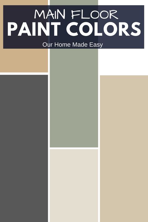 An easy way to create a whole house paint color scheme! 3 Color Paint Scheme Interior, Behr Whole House Color Palette Farmhouse, Whole House Beige Color Scheme, Wall Color Schemes Whole House, Wall Paint Shades Color Palettes, Whole House Paint Palette 2023, Whole House Palette Sherwin Williams, Green Whole House Color Palette, Paint Pallets For Home Color Schemes Sherwin Williams