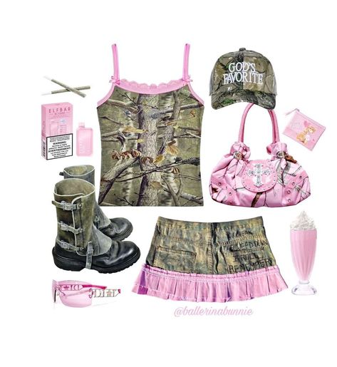 @ballerinabunnie • Instagram photos and videos Girly Camo Outfits, Camo Aesthetic Outfit, Camo Outfits Aesthetic, Brittany Core, Y2k Outfits 2000s, Princess Aesthetic Outfits, Army Green Outfit, Girly Costumes, Aesthetic Y2k Outfits