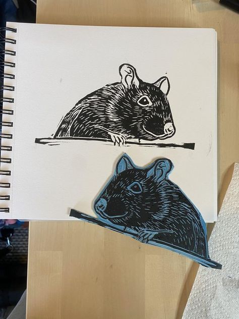 Linocut Portrait, Rat Art, Print Ideas, Hi Everyone, Woodblock Print, Linocut, Tattoos And Piercings, Rats, Screen Print