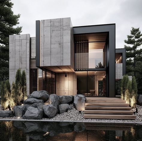 Contemporary Facade House, Modern Brutalist House, Modern Concrete House Exterior, Brutalist Villa, Brutalist Home Exterior, Small Brutalist House, Concrete House Exterior, Brutalist Concrete House, Modern Luxury House