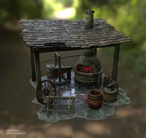 ArtStation - Medieval Blacksmith Shop. Lowpoly game asset, Natiq Aghayev Medieval Blacksmith, Medieval Games, Blacksmith Forge, Blacksmith Shop, Medieval Houses, Building Concept, Game Title, Fantasy Props, Fantasy House