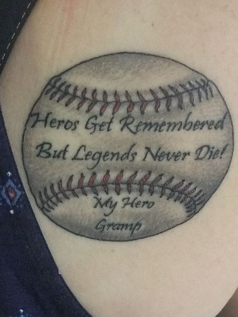 Softball Tattoos, Dad Memorial Tattoo, Baseball Tattoo, Tattoos For Dad Memorial, Baseball Tattoos, Forearm Band Tattoos, Notebook Doodles, Dad Tattoos, Memorial Tattoo