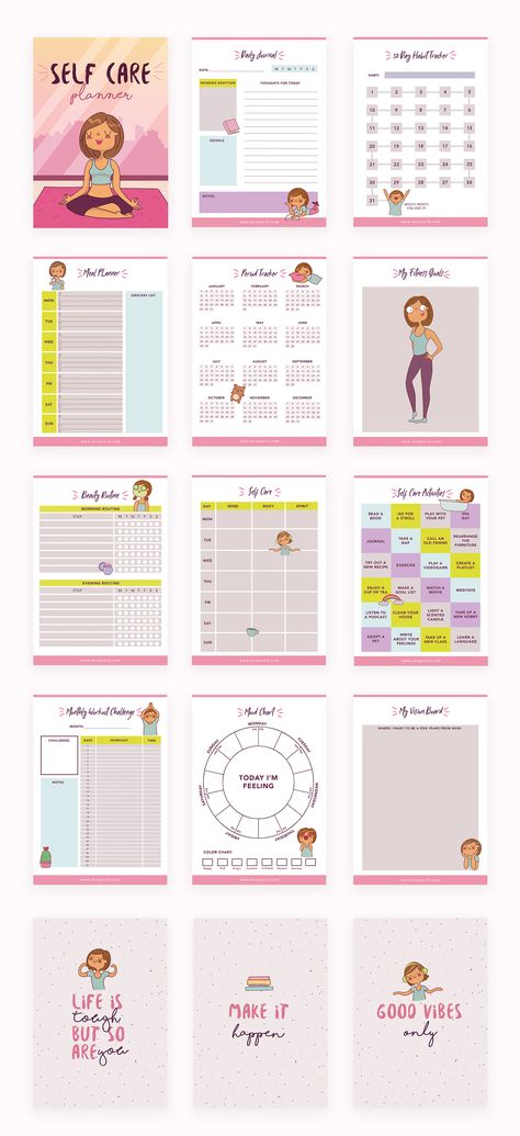 pages preview Selfcare Planner Ideas, Selfcare Planner, Girly Planner, Planer Organisation, Printable Self Care, Planner Fitness, Self Care Planner, To Do Planner, Planner Set