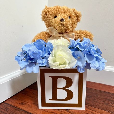 Teddy Bear Baby Shower Centerpiece Baby Shower Centerpiece - Etsy Boy Shower Centerpieces, Baby Boy Shower Centerpieces, Teddy Bear Baby Shower Centerpiece, Denim Baby Shower, Teddy Bear Centerpieces, Light Brown Teddy Bear, Boy Baby Shower Centerpieces, Baby Shower Sweets, Denim Baby