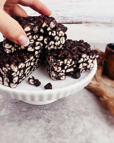 DOUBLE CHOCOLATE PUFFED WHEAT SQUARES — HER COPPER KITCHEN Puffed Wheat Squares Gooey, Puffed Wheat Cake, Puffed Wheat Cereal, Puffed Wheat Squares, Puffed Wheat, Chocolate Puff, Wheat Cereal, Garlic Rice, Kids Treat