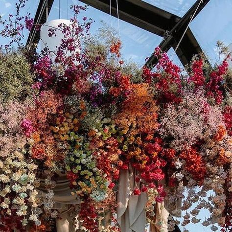 Lovely Bride ™ on Instagram: "#TheLovelyList // Sunday Saves ✨ We will forever be dreaming of the vibrant warm tones of this floating floral installation. ___ Spotted on @wedluxe Photography @ayeh.kphotography Planning + Design @kraak.co.za Florist @fleurlecordeur Venue: @blaauwklippen Couple: @marlien_vanheerden + @gabrielvh17" Bright Wedding Flowers, Colorful Wedding Flowers, Floral Installation, Wedding Ceremony Arch, Wedding Backdrop Decorations, Flower Installation, Lovely Bride, Romantic Wedding Decor, Wedding Flowers Summer