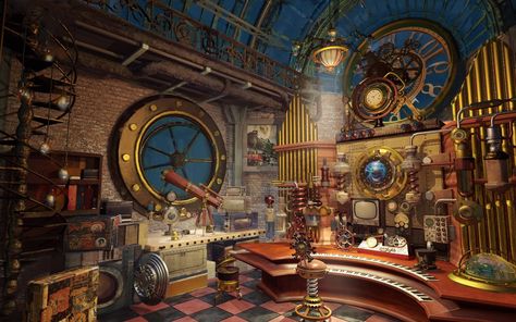 Giovani's Concept Art & Illustration Steampunk Interior Design, Steampunk Architecture, Steampunk Rooms, Concept Art Landscape, Steampunk Interior, Interior Concept Art, Art Steampunk, Bioshock Infinite, Steampunk Decor