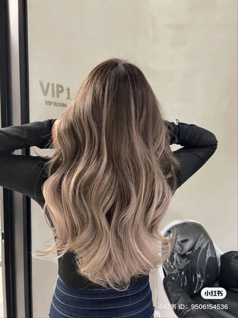 Blonde Hair On A Brunette, Milk Tea Ombre Hair, Cool Toned Ombre Hair, Ash Blonde Balayage On Asian Hair, Ice Blonde Balayage Dark Roots, Milk Tea Blonde Balayage, Brown Ombre Hair Medium, Brown Hair With White Tips, Bronde Balayage Brunettes Dark Brown