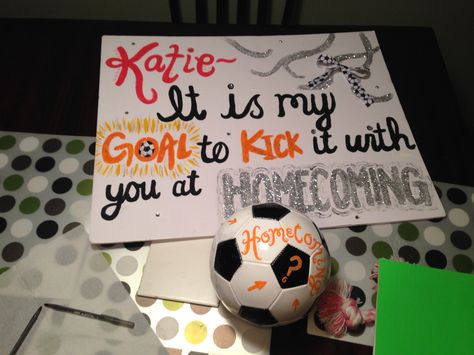 Hoco Poster Ideas Soccer, Soccer Homecoming Proposal Ideas, Soccer Dance Proposal, Homecoming Proposal Ideas Soccer, Hoco Ask Ideas, Soccer Homecoming Proposals, Soccer Posters For Friends, Hoco Proposals Ideas Soccer, Soccer Poster Ideas For Friend