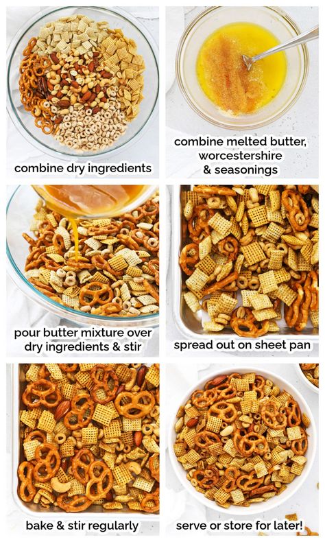 Learn how to make gluten-free chex party mix with this easy recipe! Crispy, crunchy, and savory, our easy gluten-free chex mix recipe is the perfect party snack. Made with simple ingredients and minimal effort, this snack mix is always a hit for parties, sleepovers, game day, road trips, and more. Get the recipe and more gluten-free Chex Mix recipes to try at Sweet & Thank You Cashew Chex Mix Recipes, Savoury Chex Mix Recipes, Merry Mix Recipe, Snack Mix Gluten Free, Savory Chex Mix Recipes Easy, Gluten Free Road Trip Snacks, Chex Trail Mix Recipes, Party Chex Mix Recipes, Kix Cereal Recipes