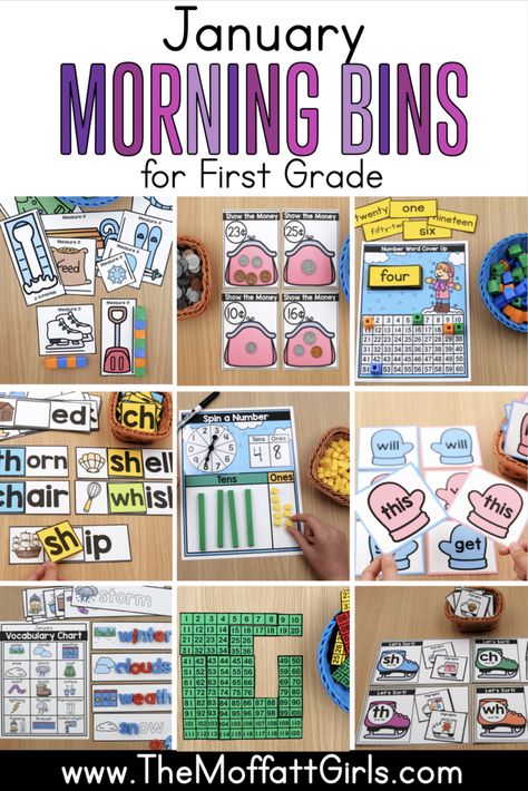 First Grade Monthly Themes, Morning Menu 1st Grade, Morning Bins 1st Grade, First Grade Morning Bins, 1st Grade Schedule, Morning Bins First Grade, Morning Bins Kindergarten, 1st Grade, January Kindergarten